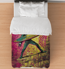 Surfing 1 07 Twin Comforter spread on a bed, featuring a captivating surf-themed design perfect for adding a splash of adventure to any room.