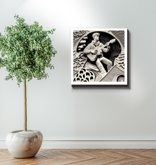 Soothing indie folk art scene on wrapped canvas.