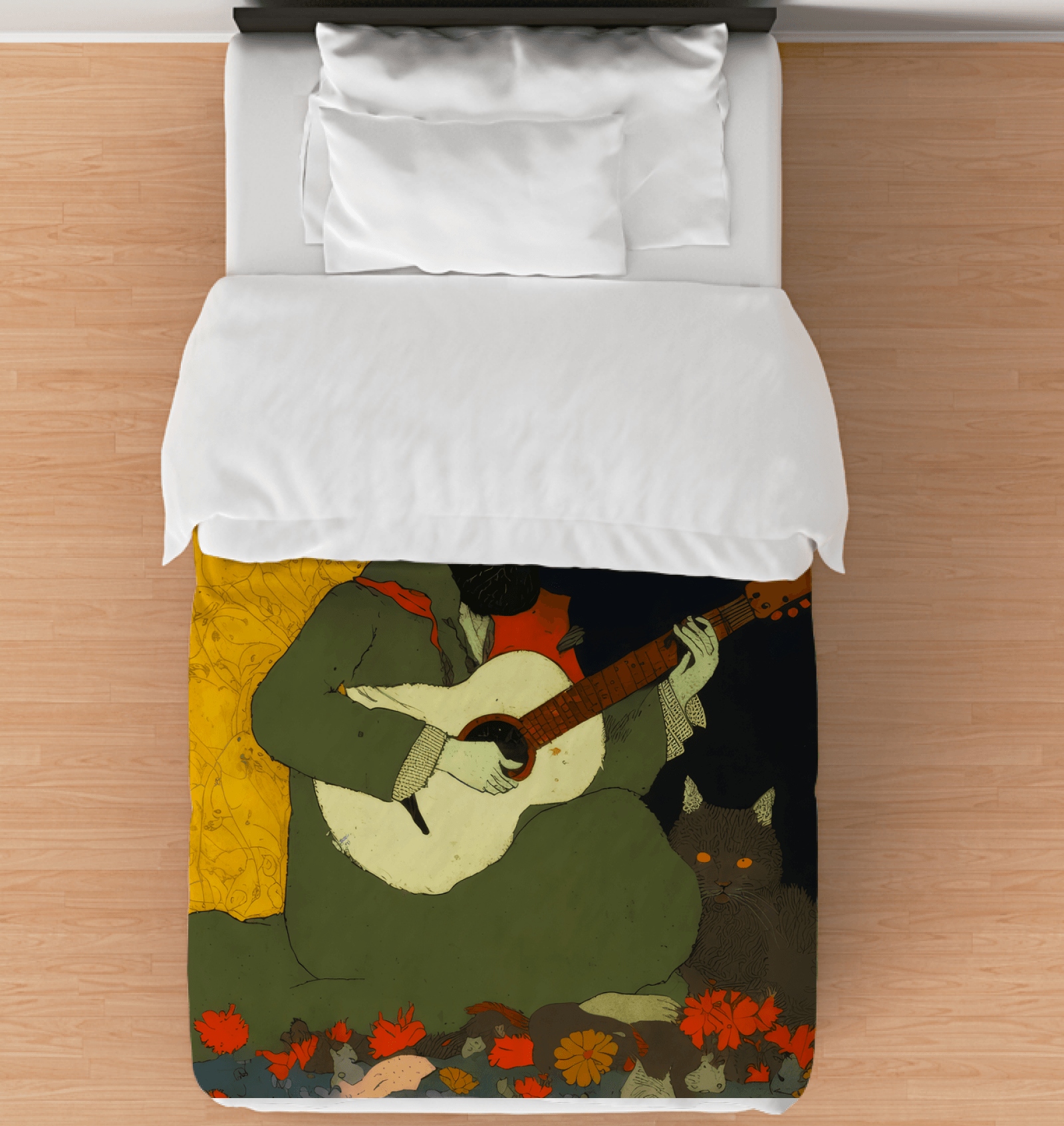 SurArt 73 Duvet Cover displayed on bed, showcasing its modern style and cozy appeal.