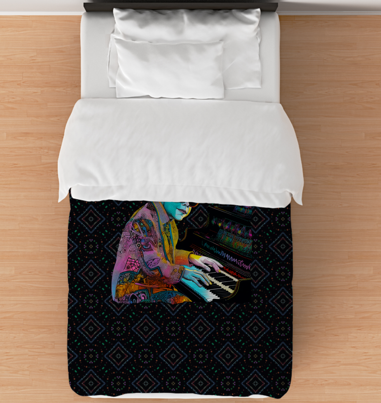 Bright and colorful Poppy Paradise Duvet Cover on a bed, showcasing vibrant floral patterns.