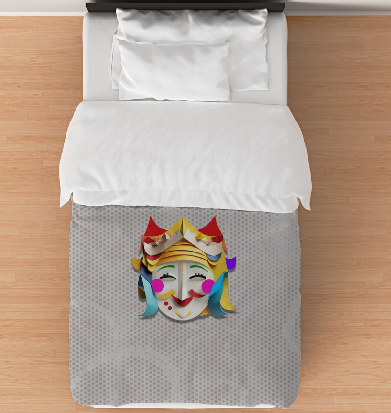 Front view of Mermaid Lagoon Magic Comforter on a bed.