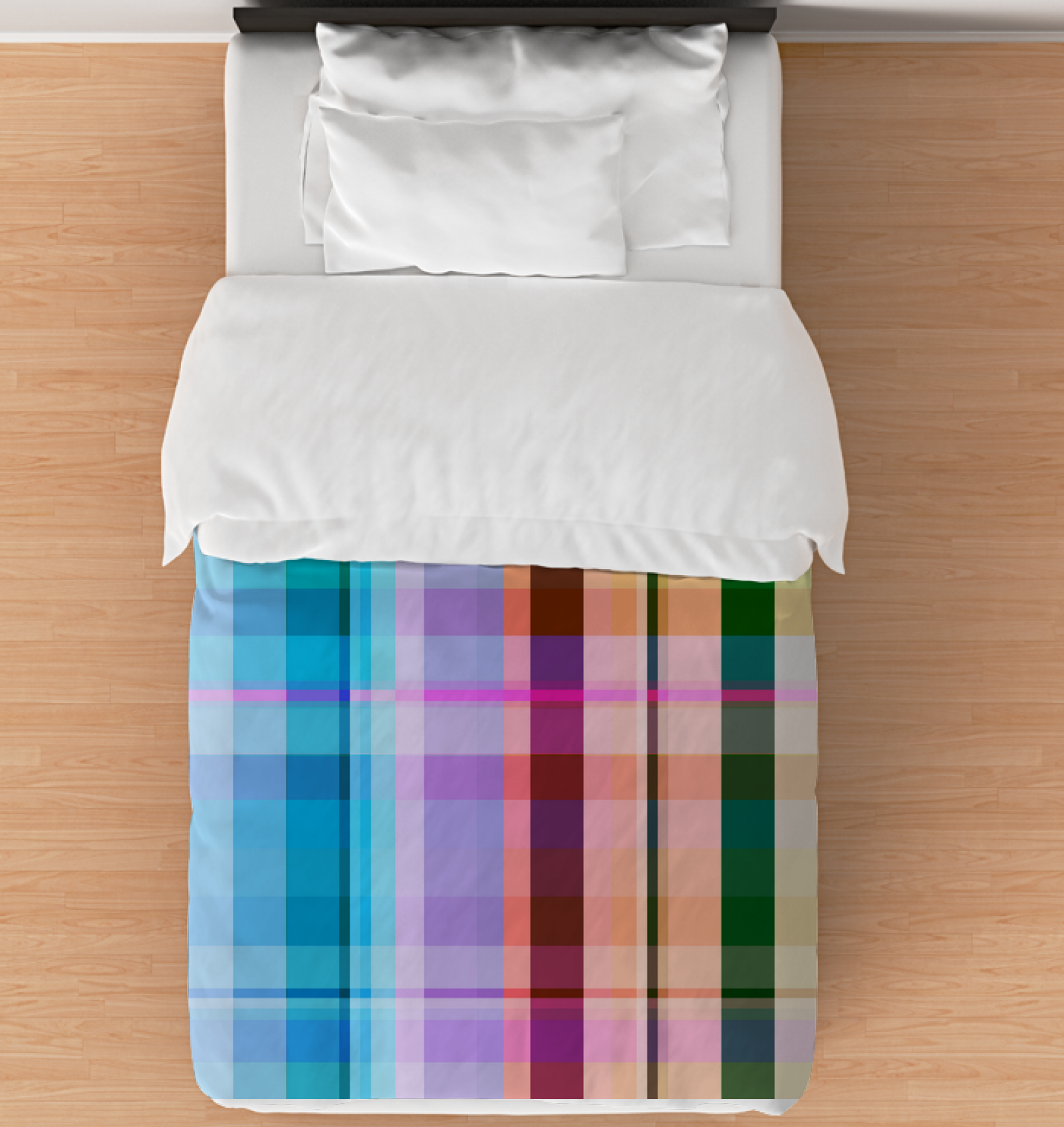 Embrace the day with the vibrant hues of the Sunrise Spectrum Duvet Cover, capturing the beauty of dawn in your bedroom.