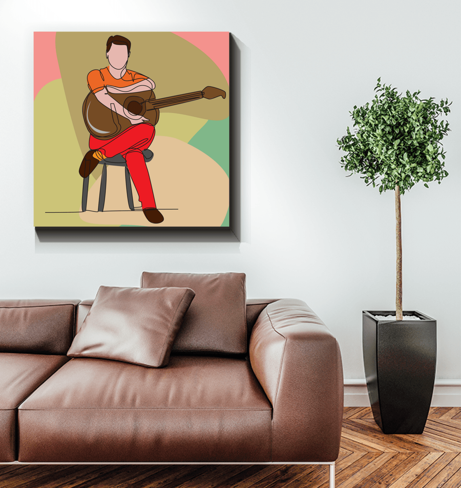 A Man Sitting with A Guitar 2 Wrapped Canvas - Beyond T-shirts