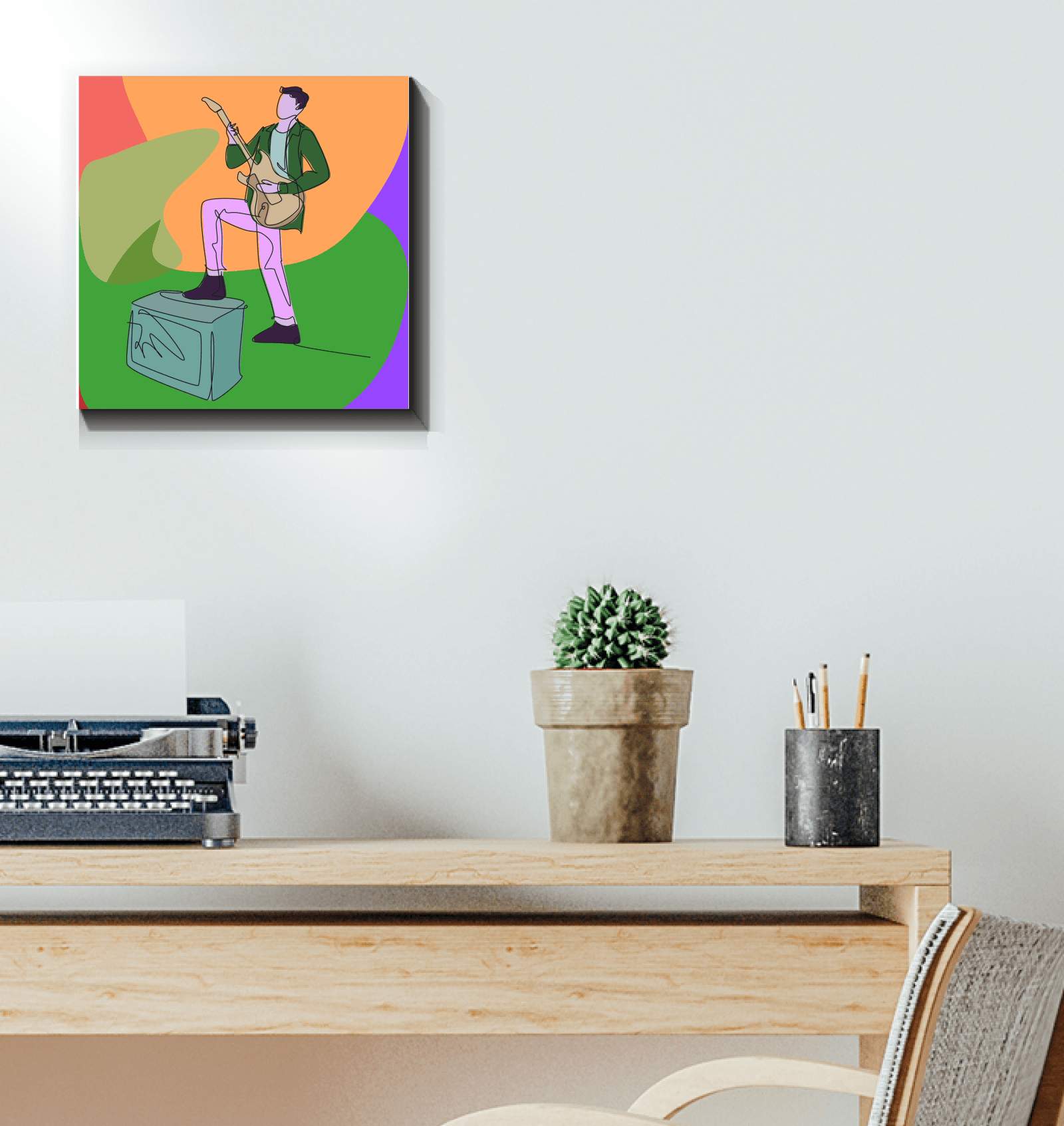 Guitar Player With A Combo Box1 Wrapped Canvas - Beyond T-shirts