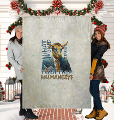 Yoga-themed sherpa blanket with buffalo illustration.