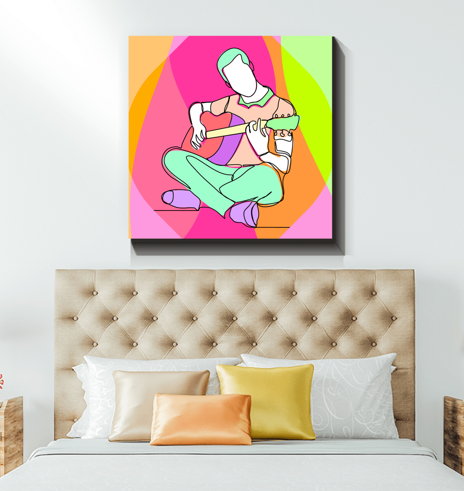Man Playing Guitar Line Art 1 Wrapped Canvas - Beyond T-shirts