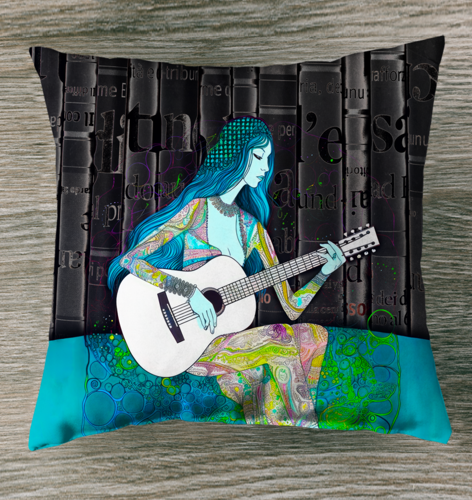 Vibrant Whimsical Wildflowers Indoor Pillow on a Cozy Sofa