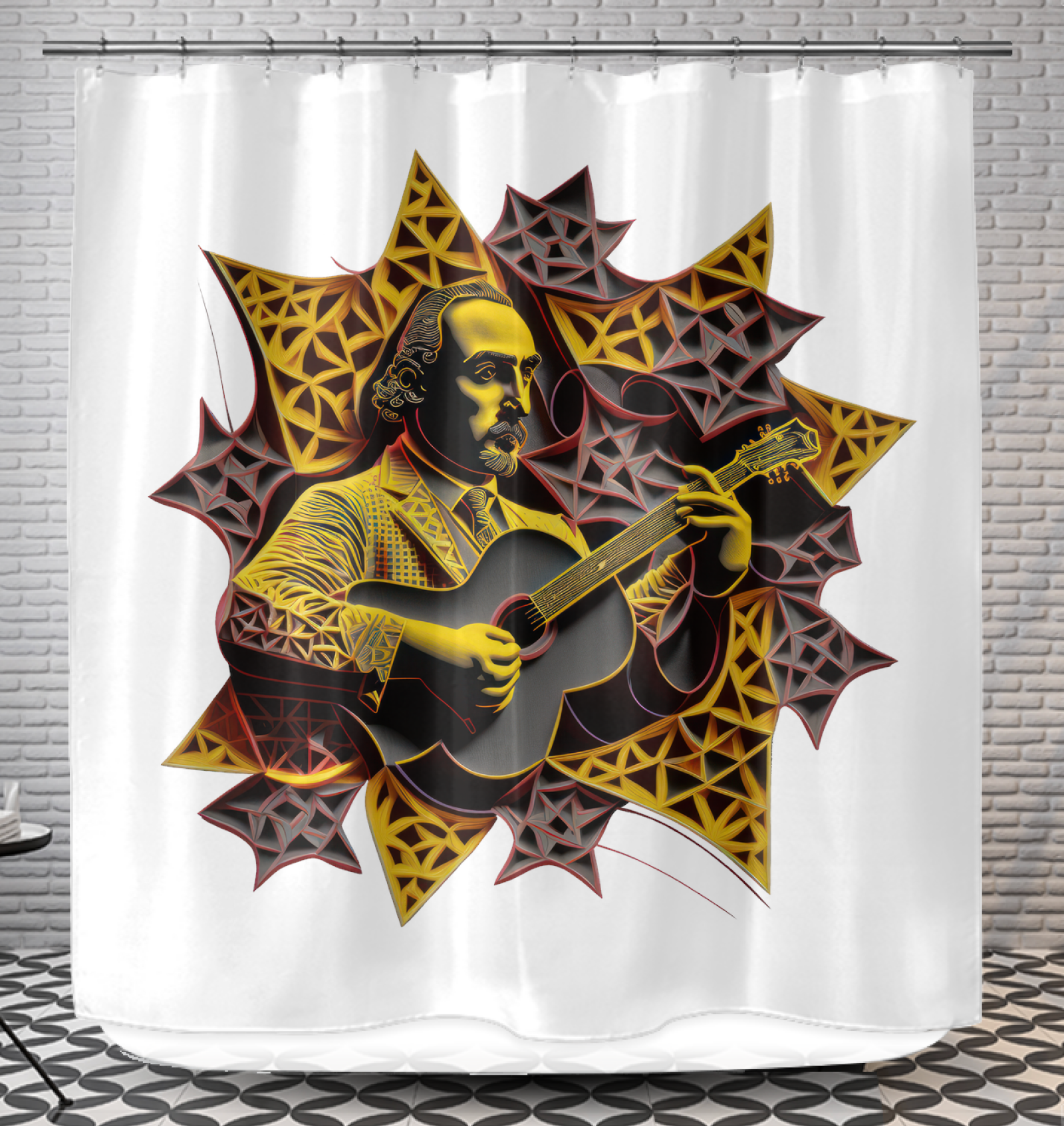 Colorful and modern Vibrant Vibes Shower Curtain in a stylish bathroom setting.