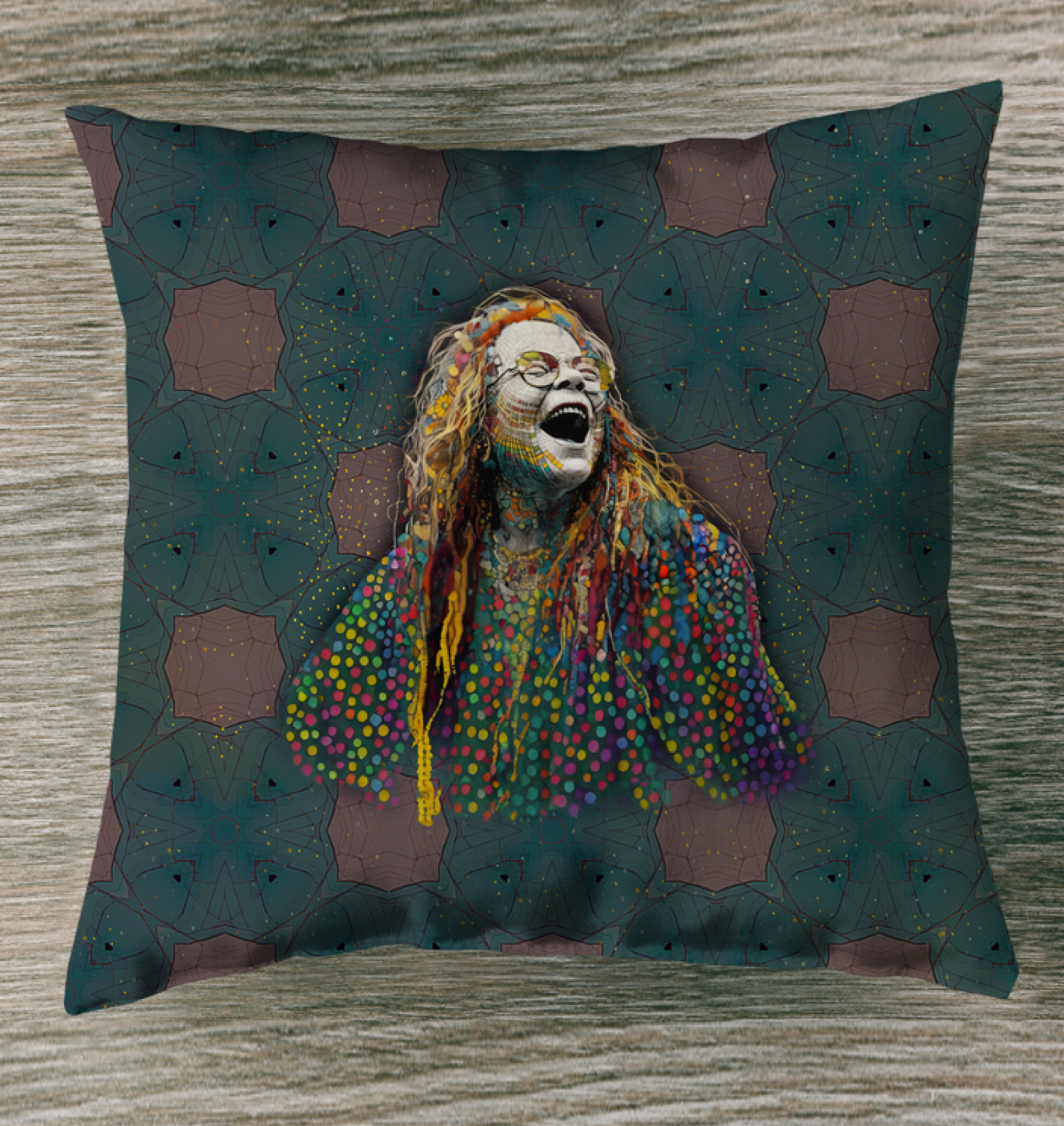 Top view of Wildflower Whimsy Indoor Pillow in a living room setting