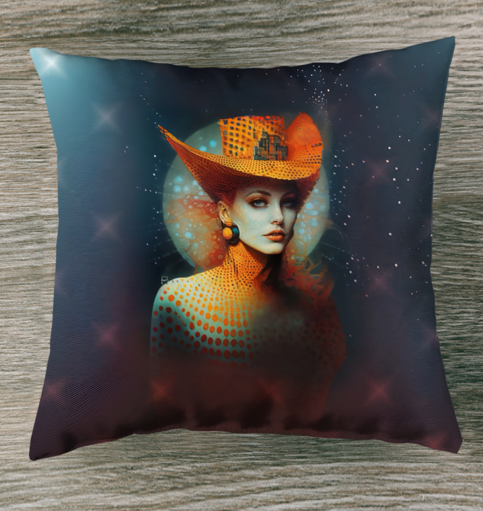 Celestial Cocoon Indoor Pillow with intricate patterns and rich textures