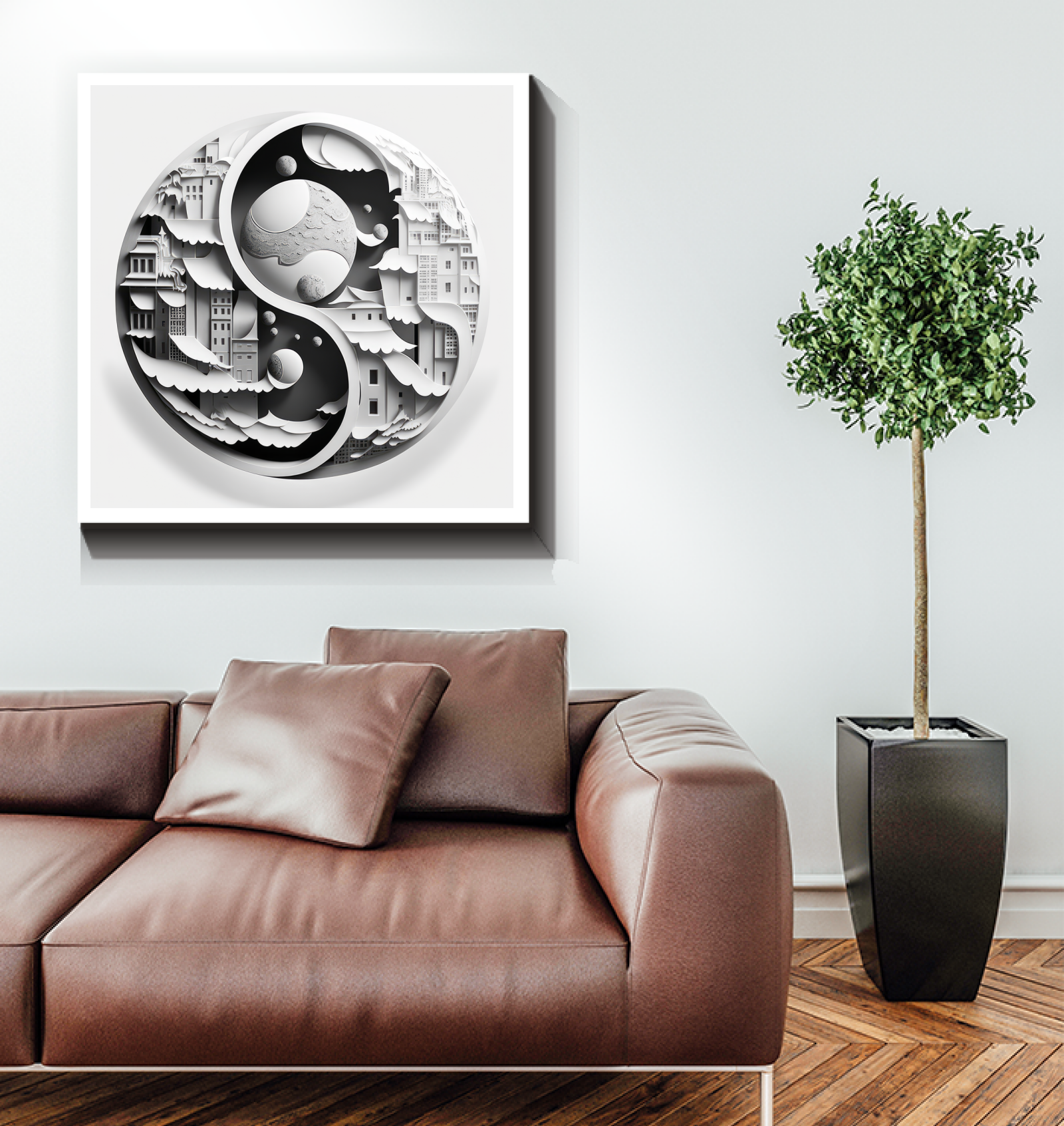 Decorative canvas with swirling artistic expressions.
