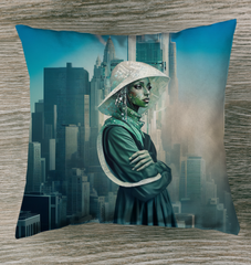 Mystic Whisper Beyond Style Outdoor Pillow enhancing a garden seating area.