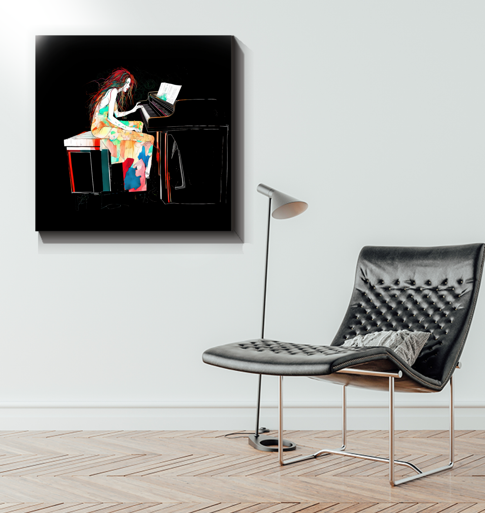Wall art featuring bright marigold meadows scene