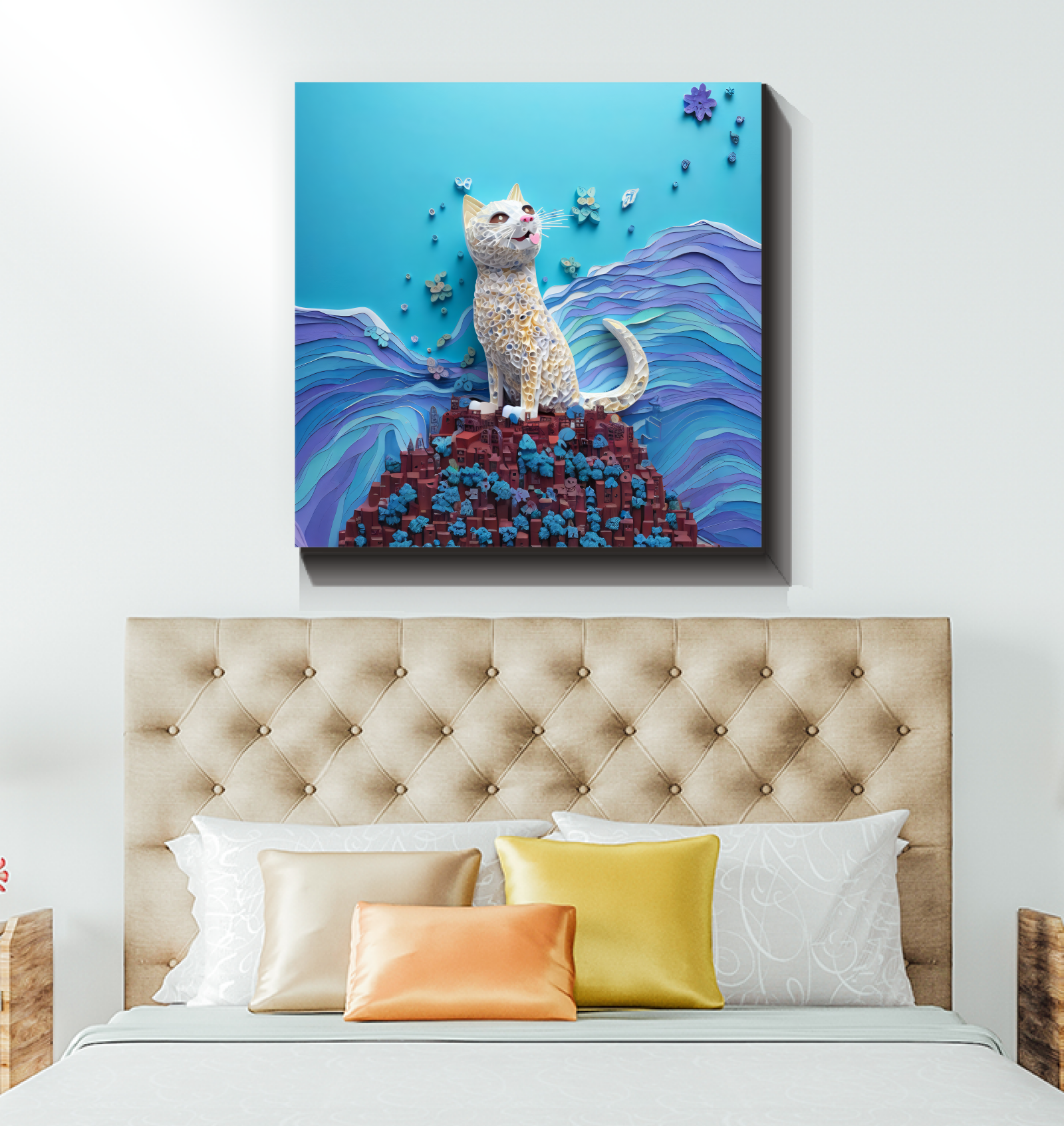 Twilight Tiger Trek Wrapped Canvas in a stylish living room.