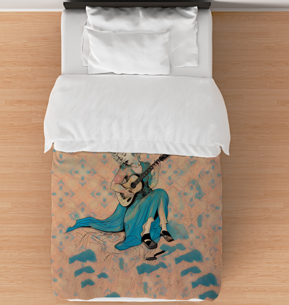 Gardenia Glow Duvet Cover displayed on a bed