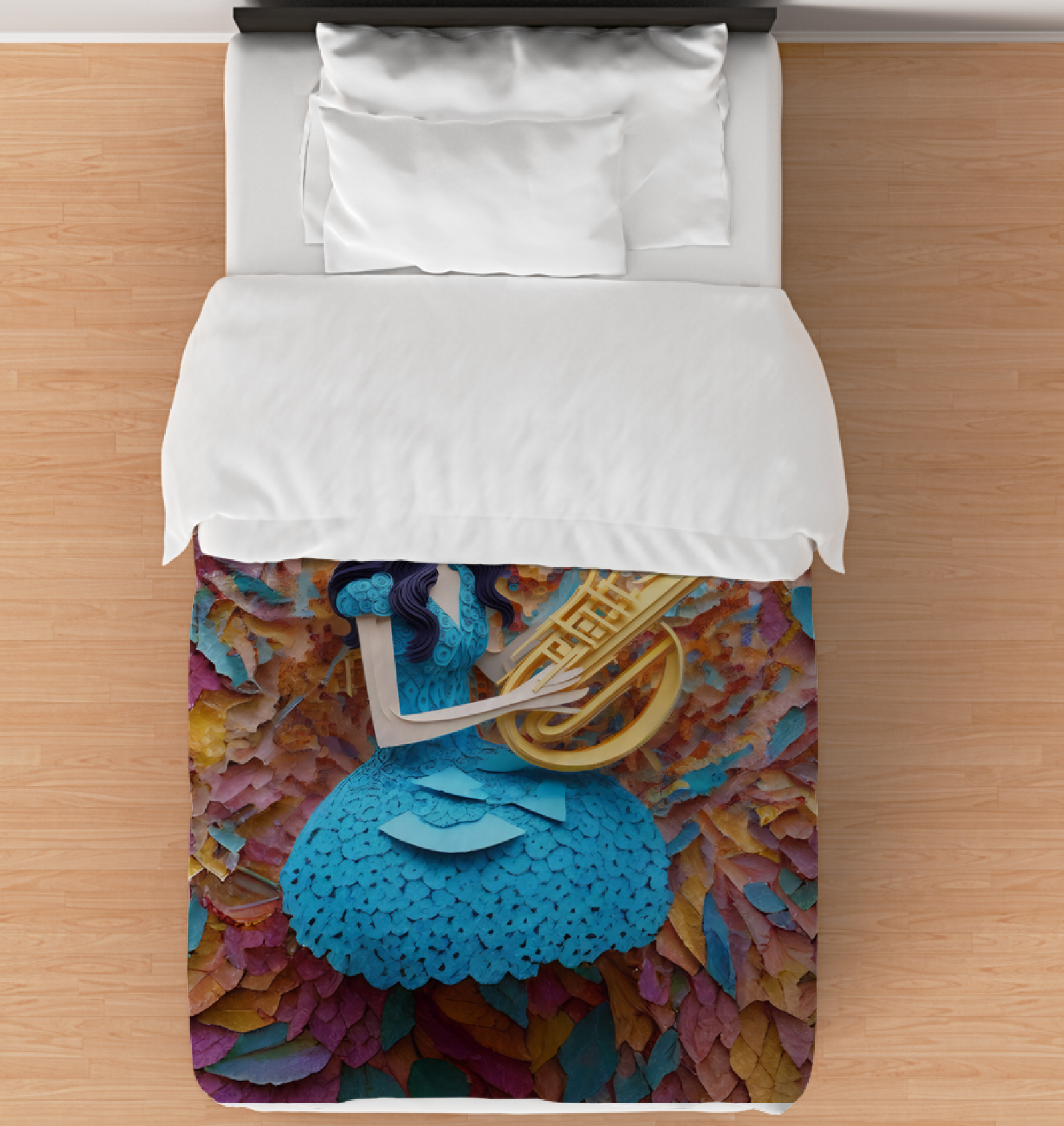 Duvet cover with serene origami ocean wave design.