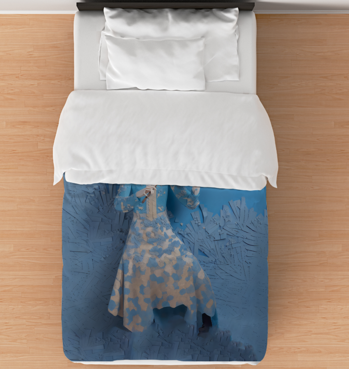 Artistic paper cut coral reef pattern on duvet cover.
