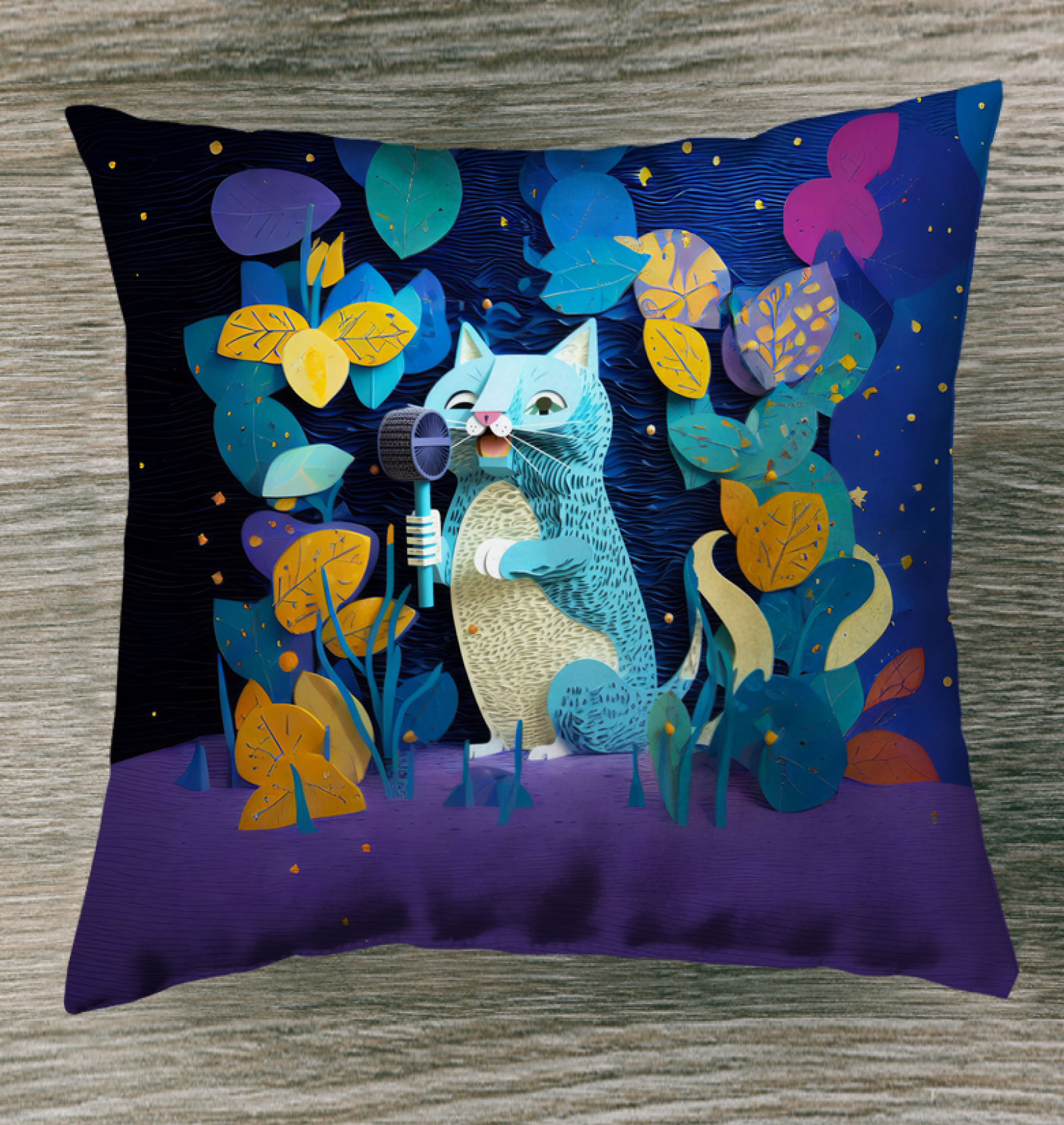Outdoor pillow with Gilded Goldfish Garden design.