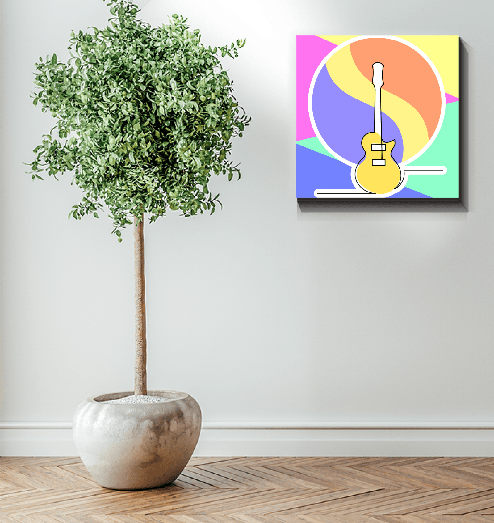 Guitar Line Art 1 Wrapped Canvas - Beyond T-shirts