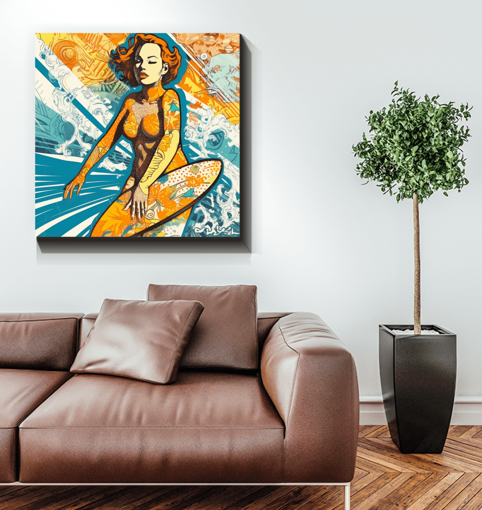 Colorful surf scene on Surfing 5 31 Wrapped Canvas