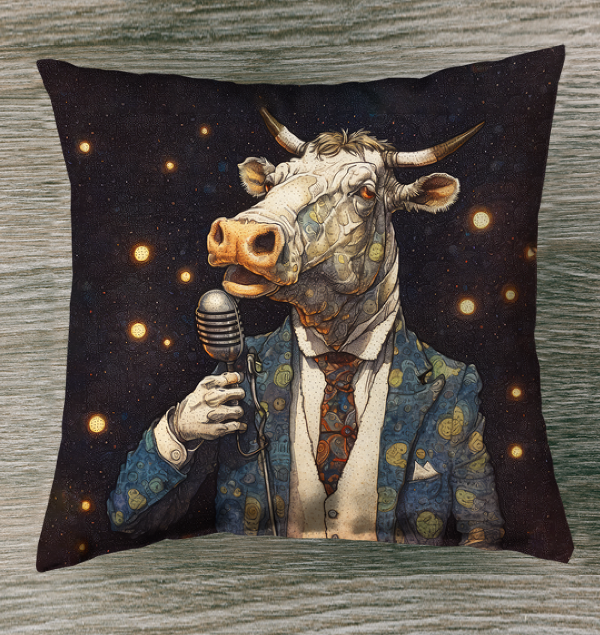 Cow's Whimsical Meadow Outdoor Pillow