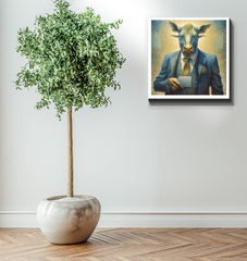 Quirky cat art on wrapped canvas.