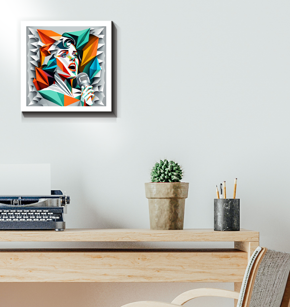 Wall-mounted Bluegrass Banjo Wrapped Canvas in living room.
