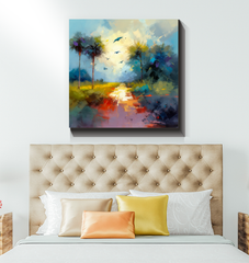 Tranquil Mountain Sunset Wrapped Canvas
