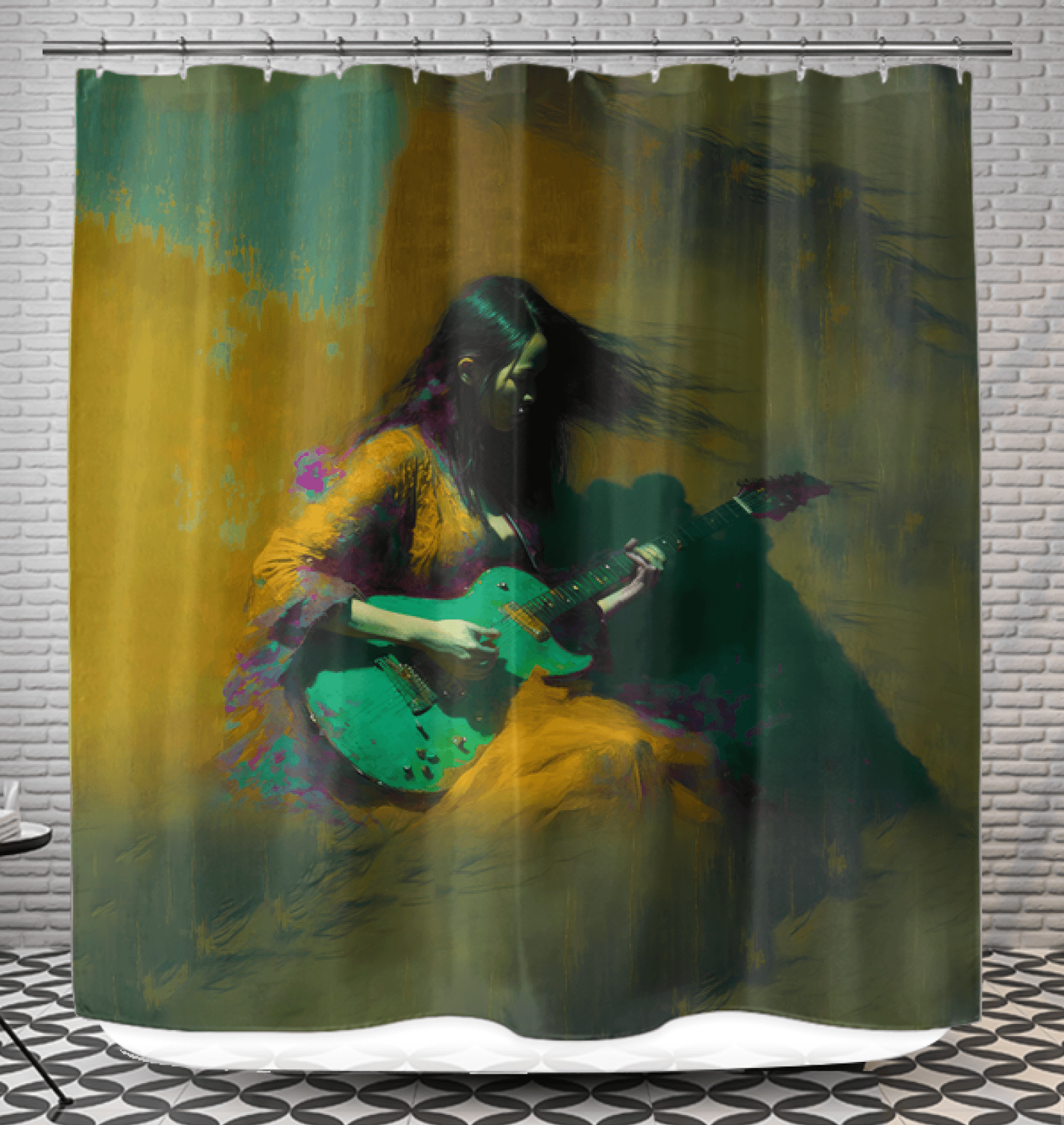 NS-806 elegant waterproof shower curtain in a beautifully designed bathroom.