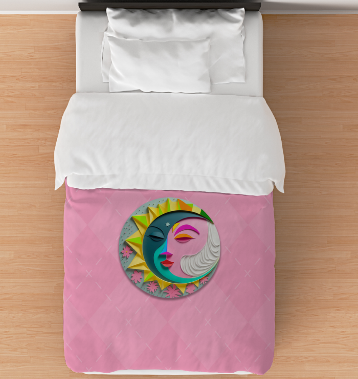 Front view of Wizard's Spellbook Comforter on a bed.