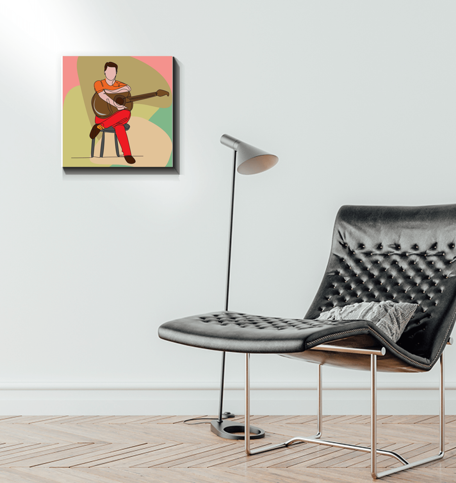 A Man Sitting with A Guitar 2 Wrapped Canvas - Beyond T-shirts