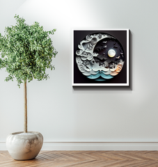 Nautical wall art featuring crest and trough of waves.