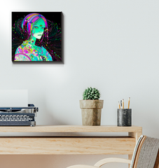 Serene landscape wrapped canvas with morning glory flowers.