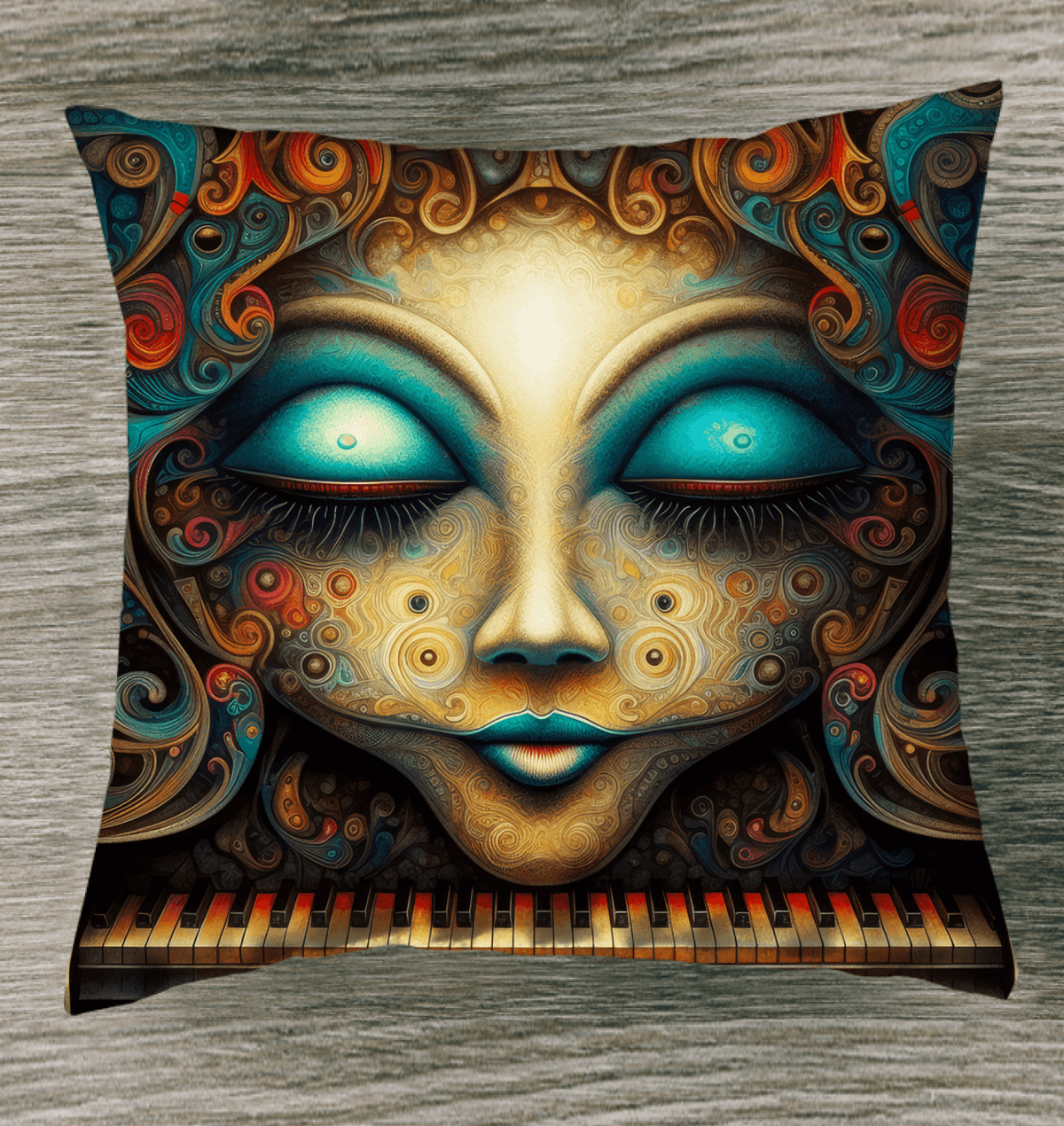 Vintage Visions Indoor Pillow on a cozy reading chair.