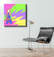 Girl Playing Guitar Line Art 2 Wrapped Canvas - Beyond T-shirts