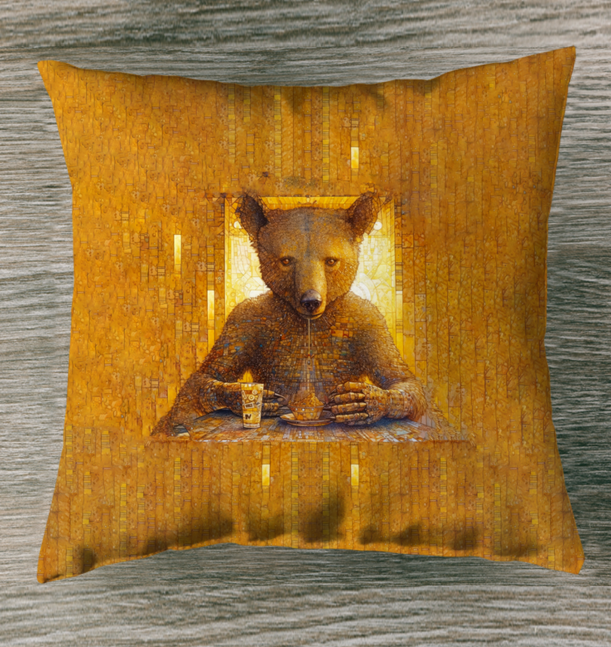 Cozy Bear Retreat Indoor Pillow with forest design