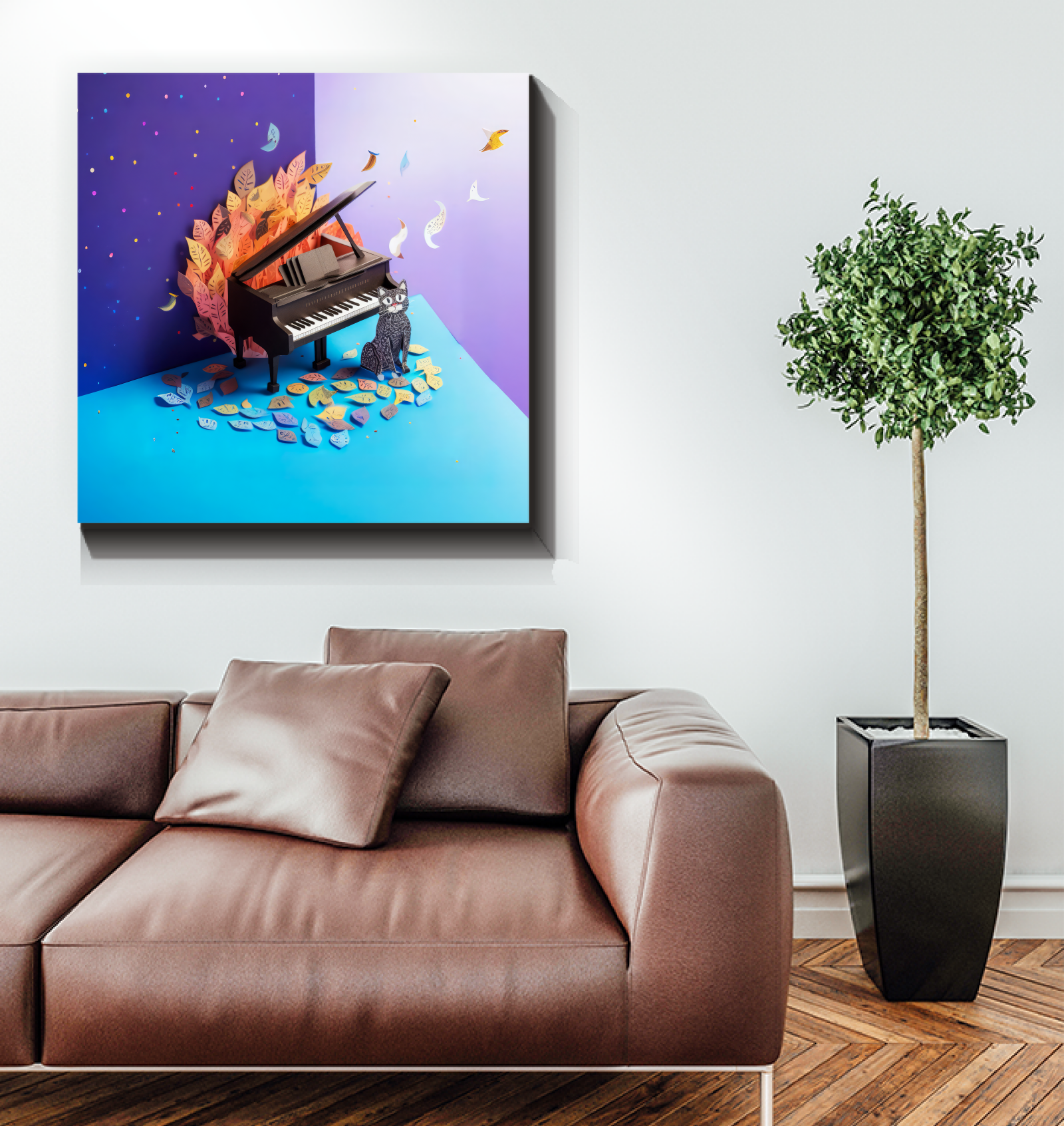 Opulent Orchid Oasis Wrapped Canvas in a stylish living room.