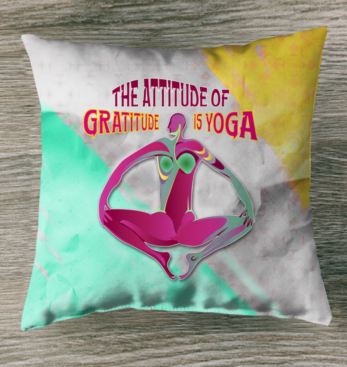 Lotus Pose Serenity Indoor Pillow on a cozy armchair.