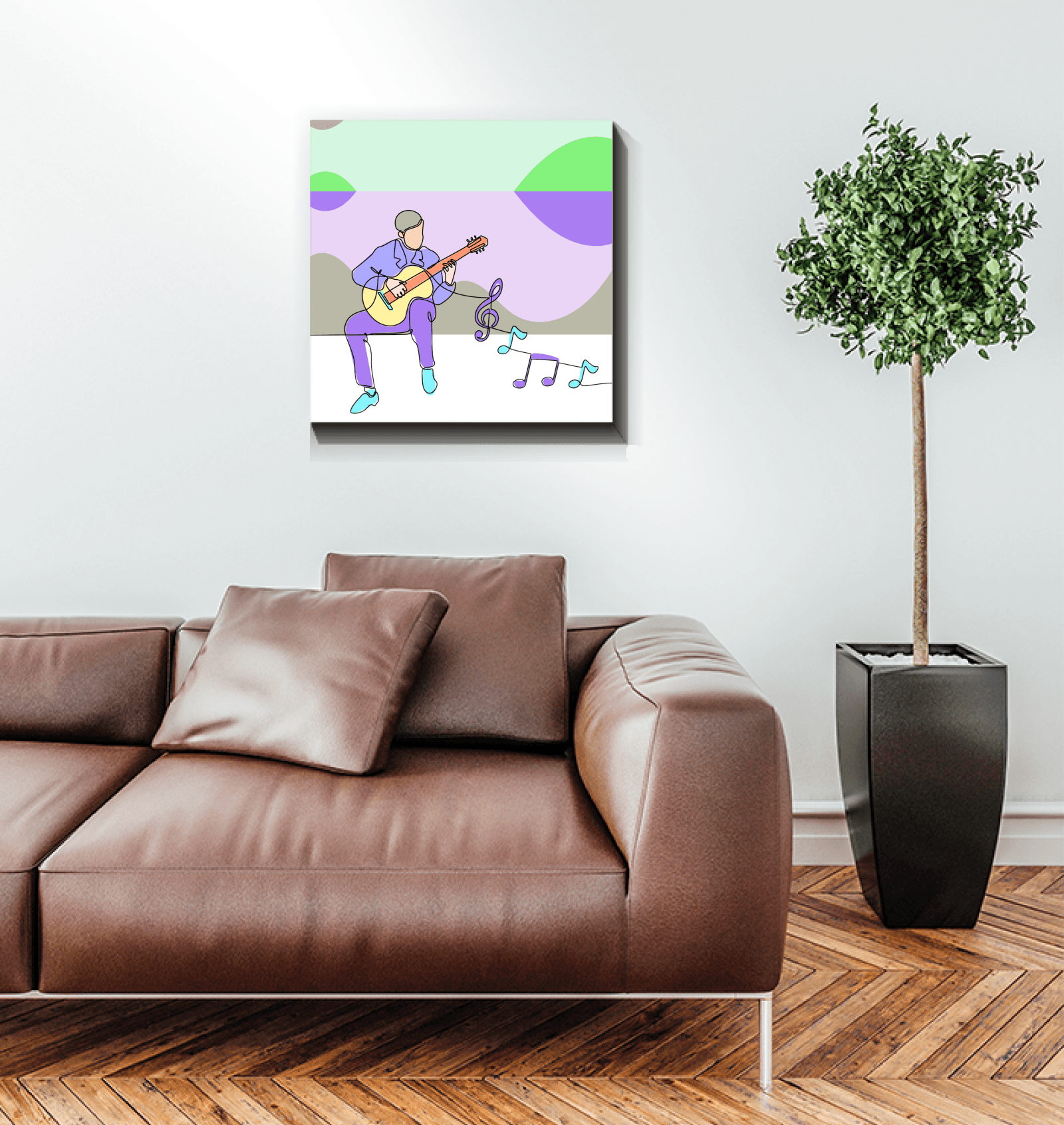 Man Playing Guitar Line Art 2 Wrapped Canvas - Beyond T-shirts