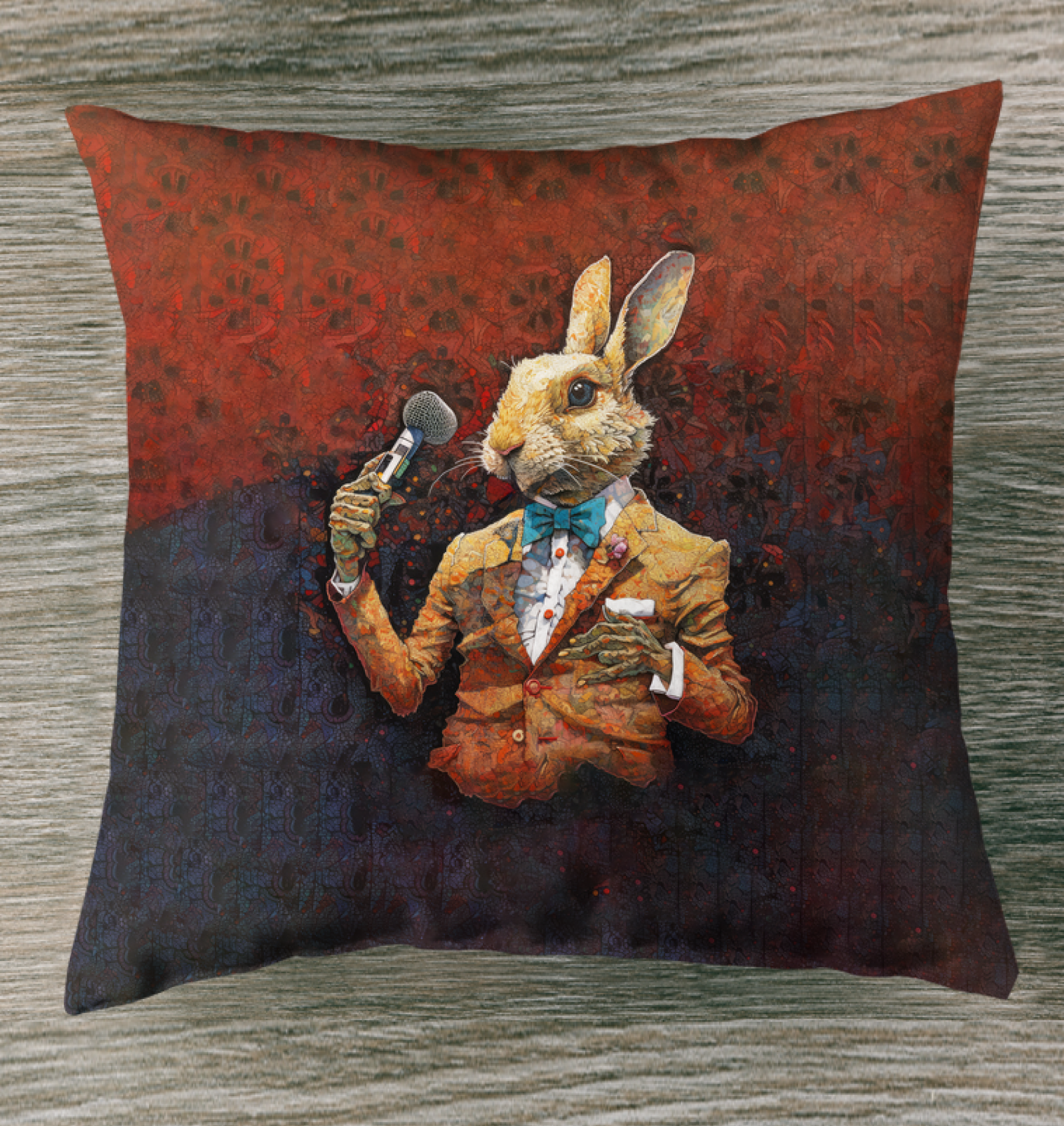 Cozy Rabbit Retreat Indoor Pillow on a stylish sofa