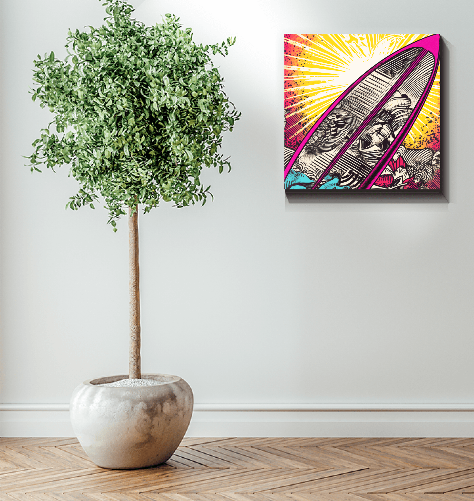 Surfing 5 35 Wrapped Canvas in a contemporary living space