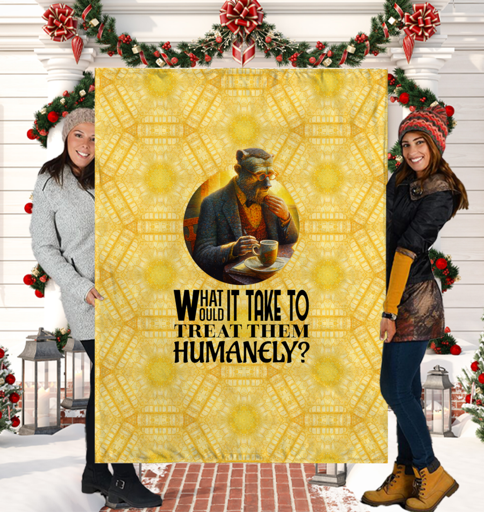 Luxurious fleece material of the Aristocratic Monkey Sherpa Blanket.