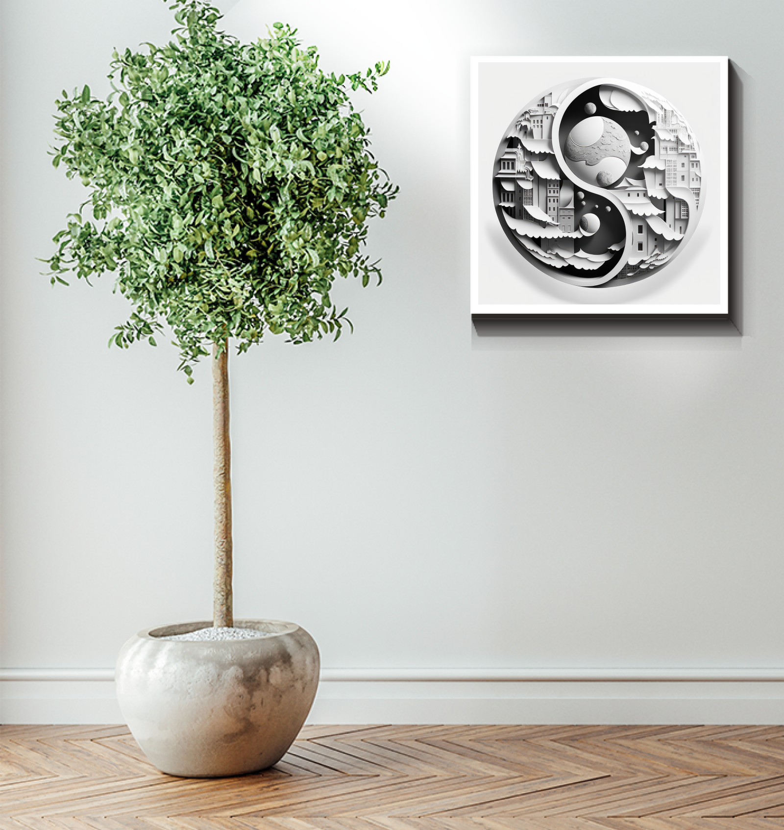 Tranquil swirl patterns on elegant wall art.