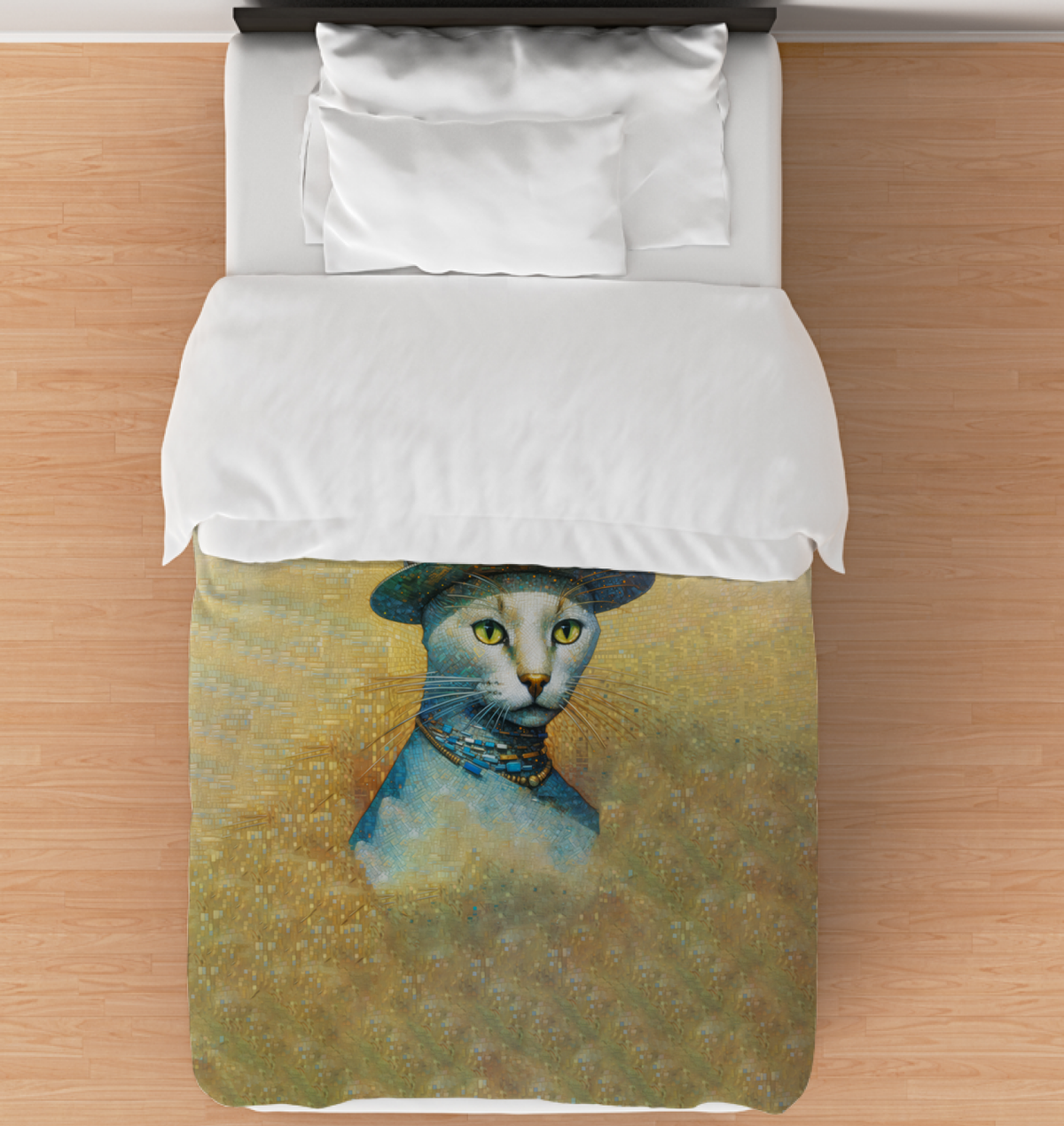 Whimsical Cat Dreams Duvet Cover on a bed