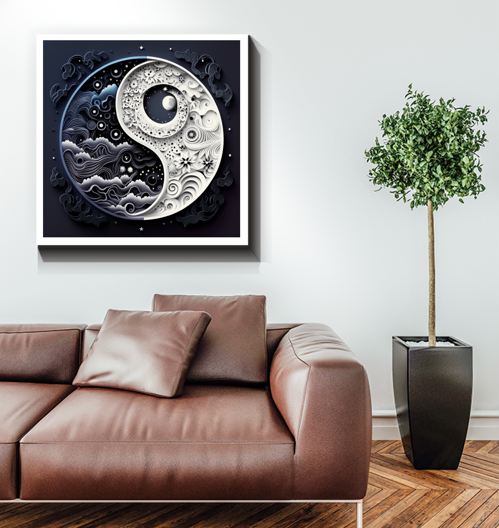 Starry Winter Solstice night depicted on canvas art.