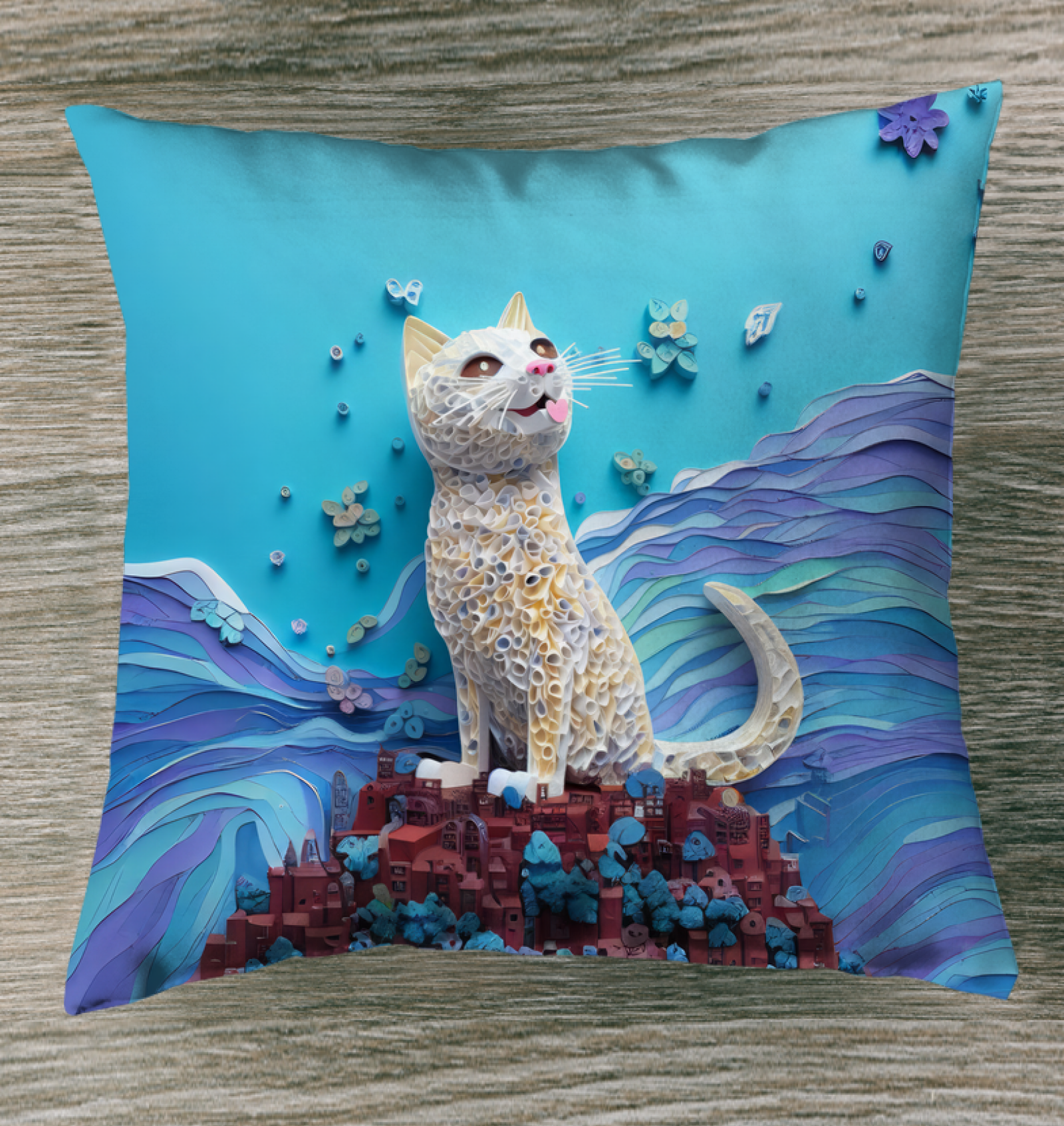 Cozy indoor pillow featuring mystic Kirigami owl artwork.