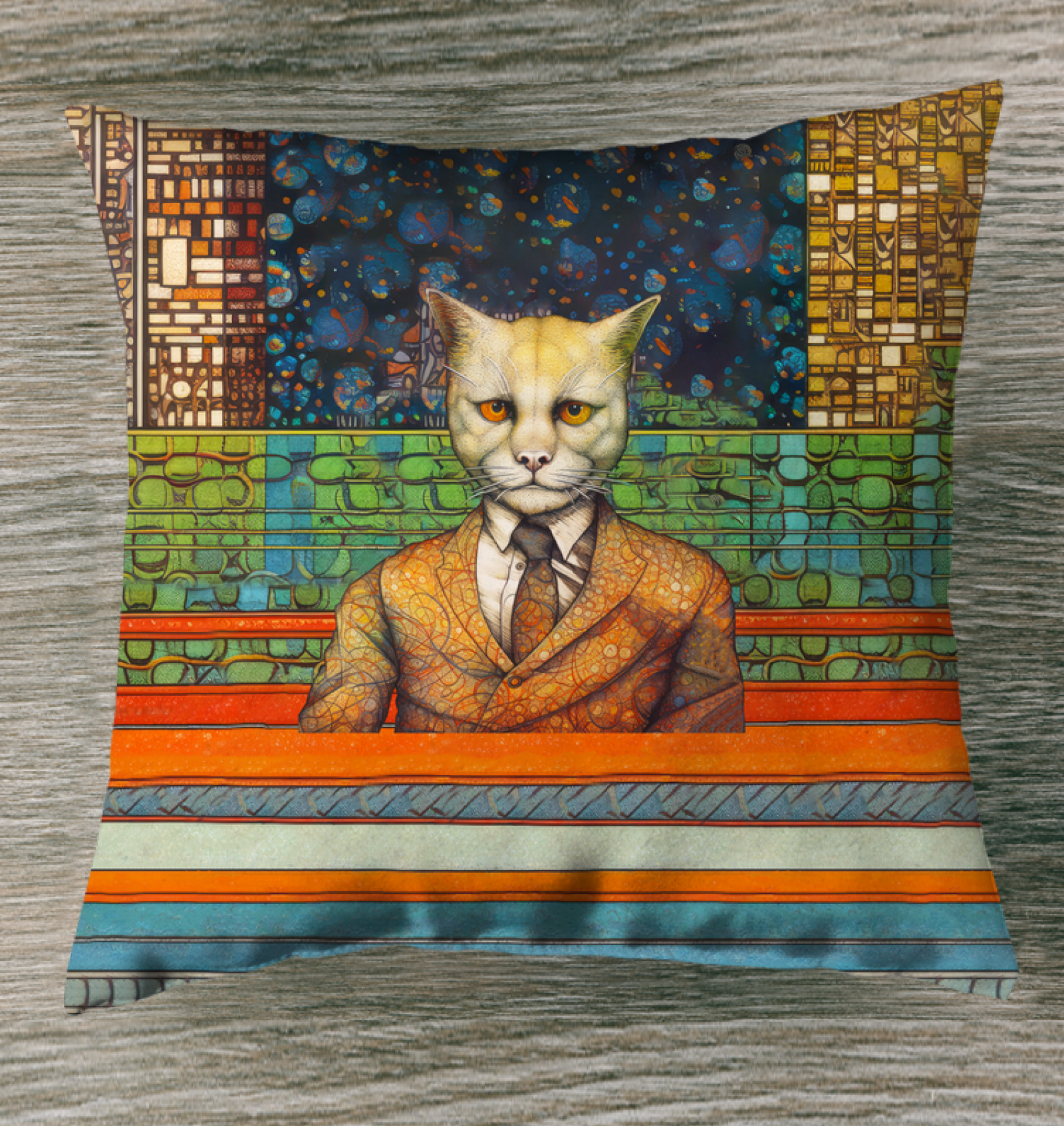 Moonlit night theme outdoor cushion with cat design