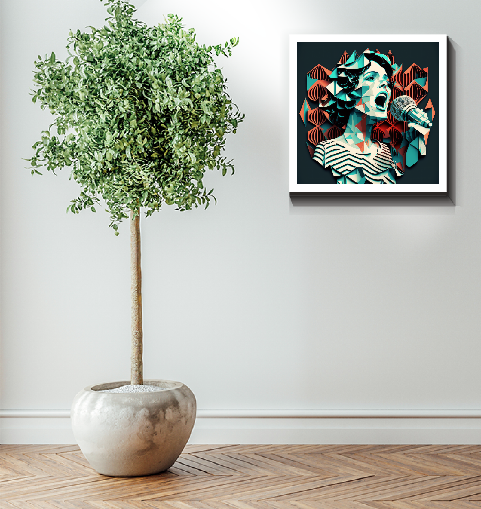Decorative World Music Tapestry Canvas in home office.