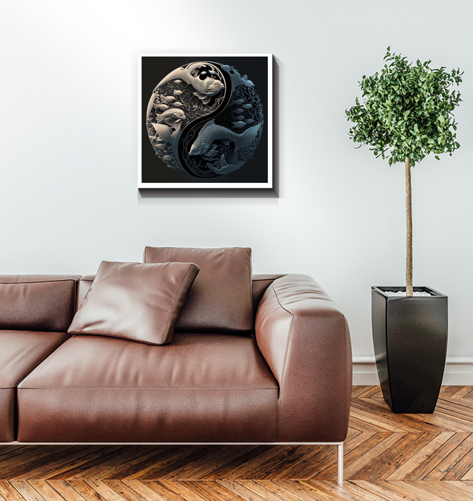 Decorative canvas with artistic depiction of equinox balance.