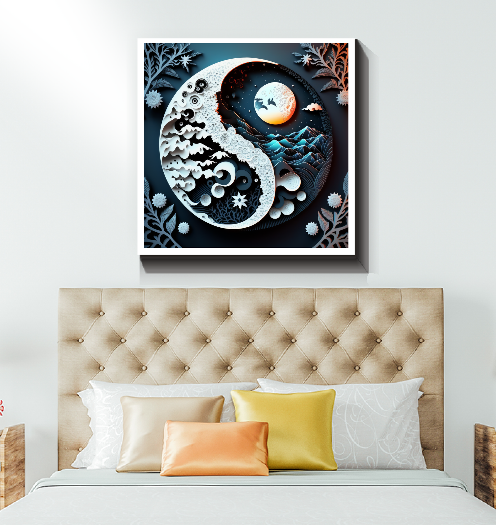 Art print of Earth merging with Sky on canvas.